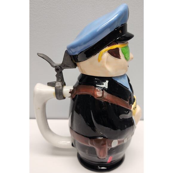 M.S.R. Imports Policeman Mug, Ceramic, Pewter Lid, Hand Painted, 8.25" Vintage - Picture 10 of 16